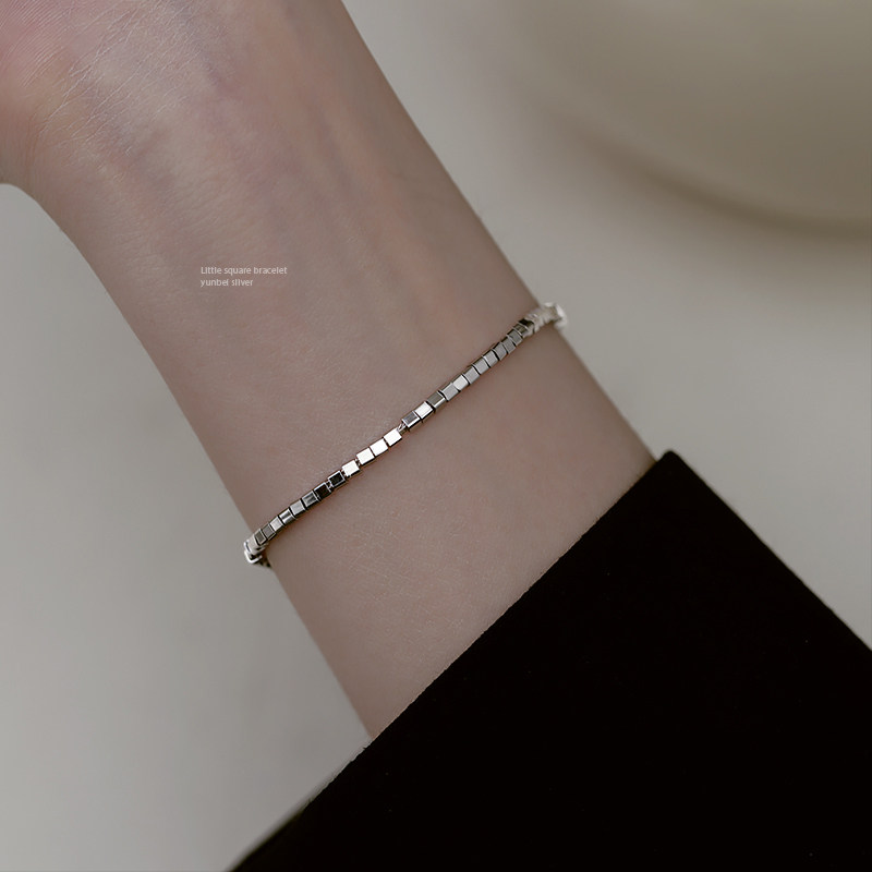 轻奢高级感纯银几何方块手链女夏ins小众设计感首饰品2021年新款