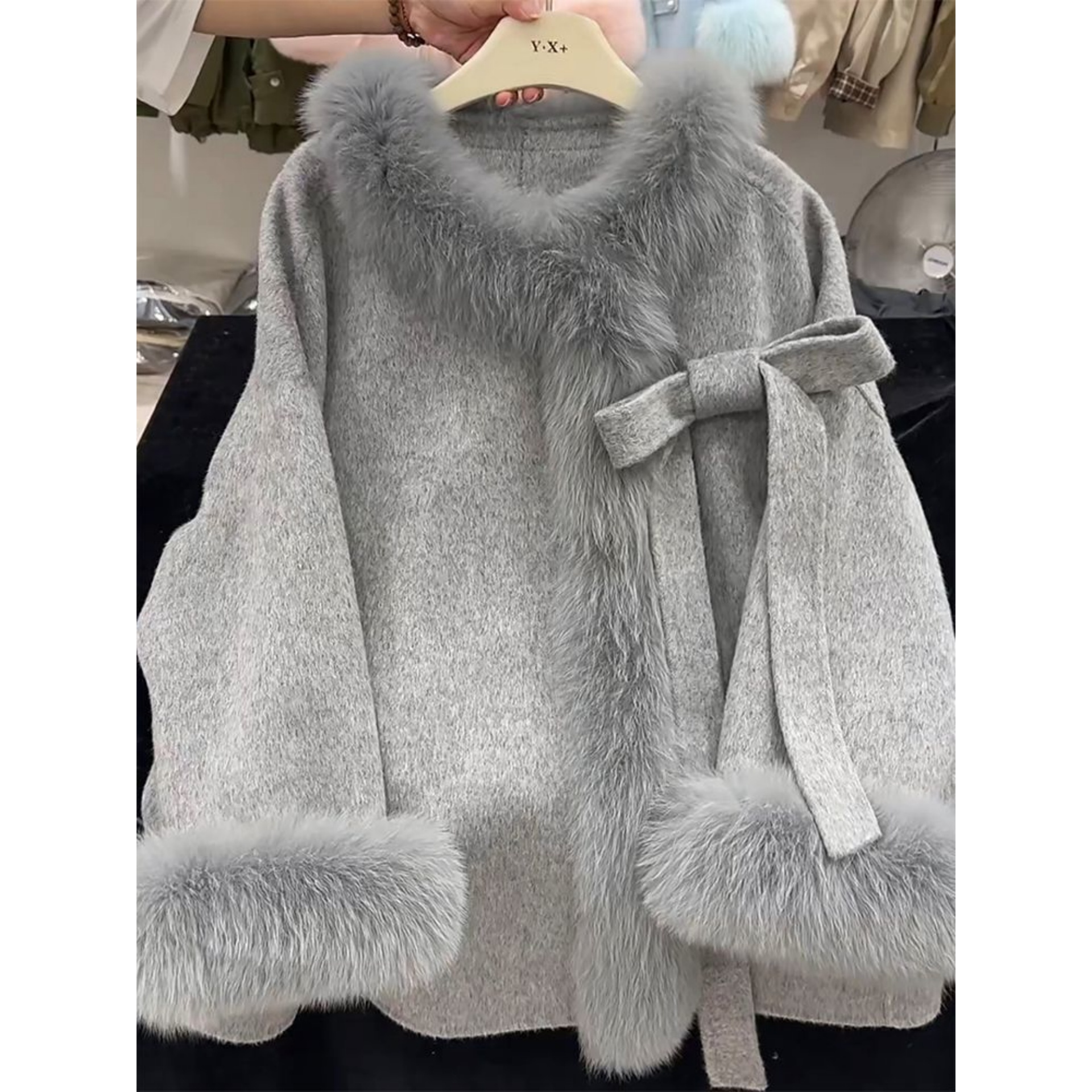 秋冬款保暖气质大衣外穿宽松毛绒拼接高级感百搭时尚毛呢大衣外套