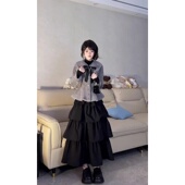 复古气质千金御姐纯欲风毛毛短款 秋冬款 开衫 外套半身长裙两件套装