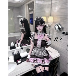 日系甜美可爱少女新款 女 女仆装 格子蝴蝶结半身裙蛋糕裙公主裙夏季