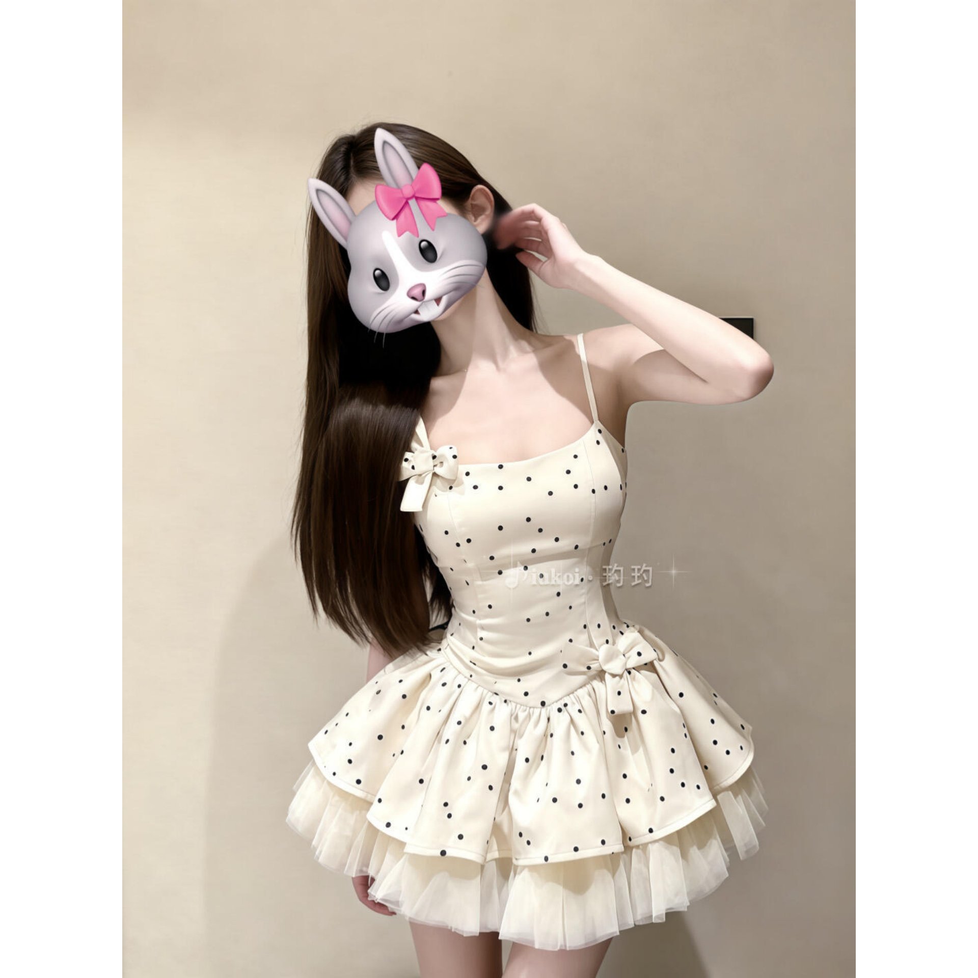 甜美ins风甜妹少女气质公主裙精致吊带波点修身型千金生日礼服裙