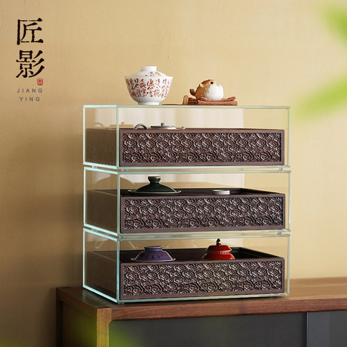 钢化玻璃茶具茶杯收纳柜新中式茶道周边收纳文玩饰品展示柜牙科柜