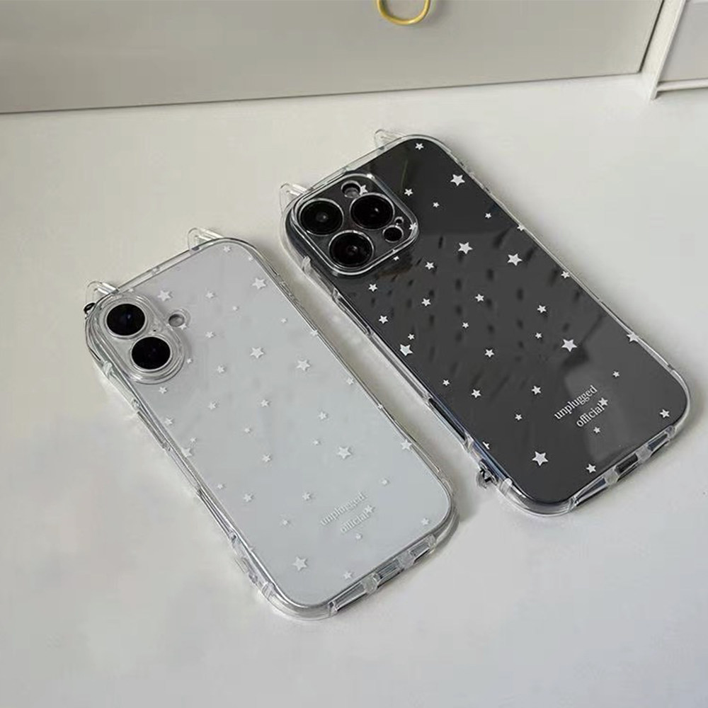 简约满屏白色星星适用iphone17promax手机壳14plus立体猫耳朵16软壳15透明13少女12放小卡照片11小蛮腰手机壳