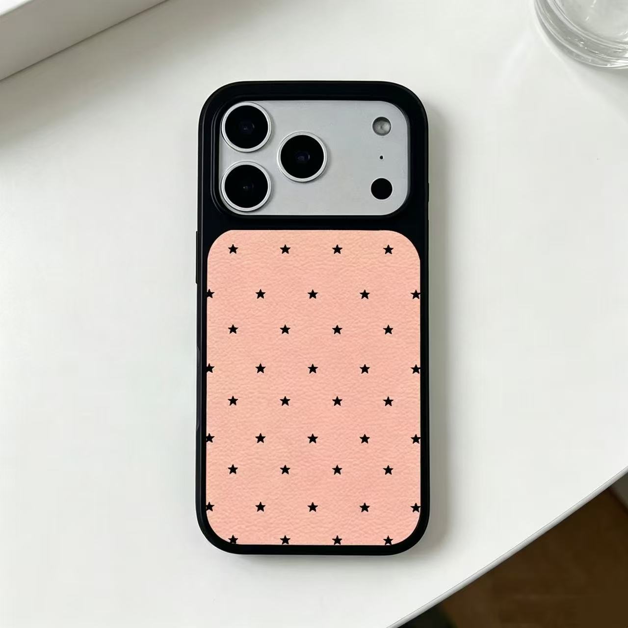 简约韩版皮粉星星用iphone17promax手机壳16磁吸小羊皮质感14plus皮纹黑边15创意13双层高级手机壳