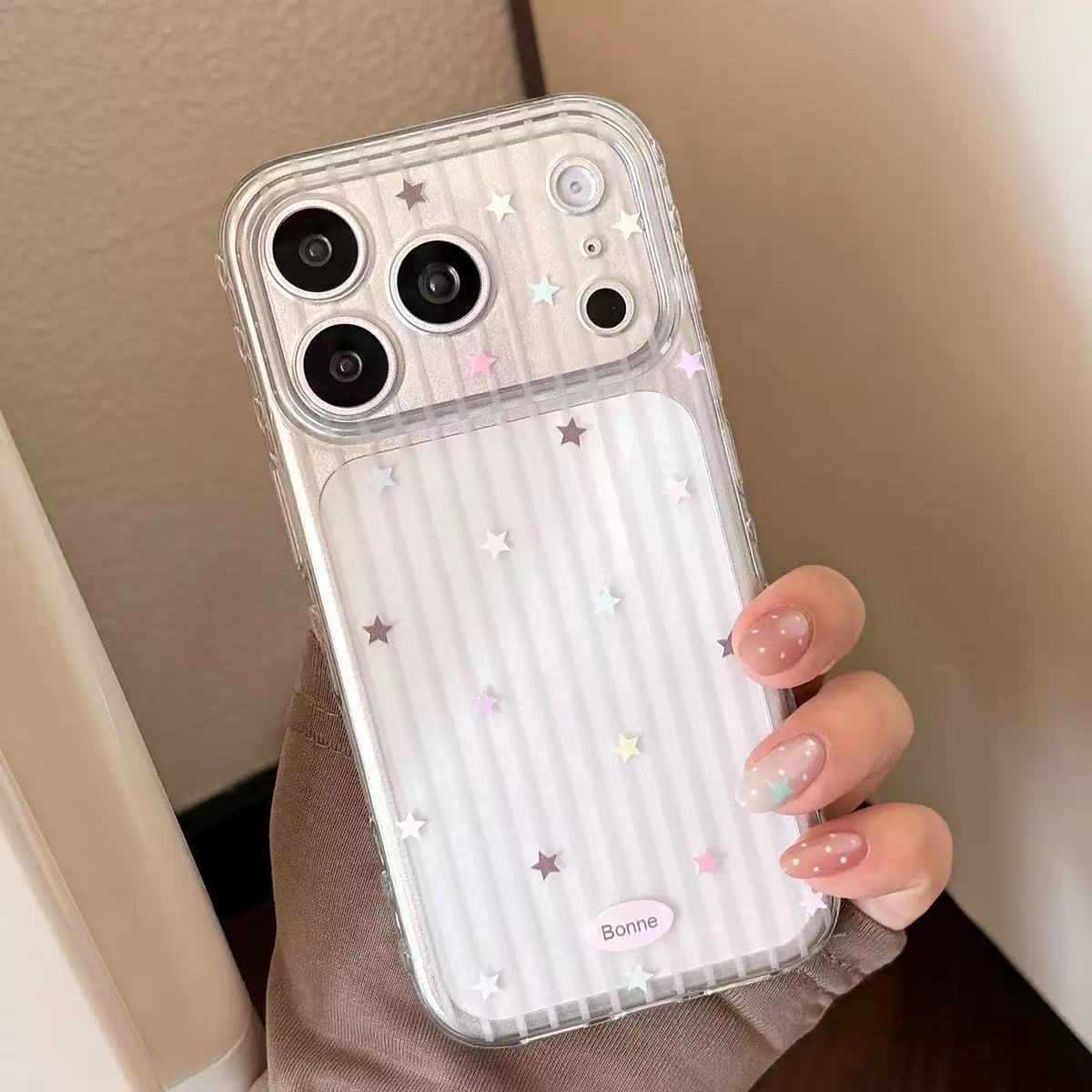 韩版条纹彩色星星适用iphone17promax包相机键手机壳16侧边立体爱心创意14高级15苹果13可爱12手机壳