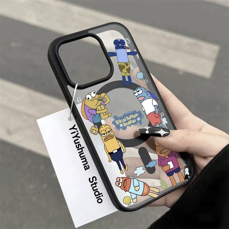卡通比奇堡居民小鱼适用iphone16promax手机壳17创意14plus软壳15苹果13可爱12大孔11小众XR透明手机壳