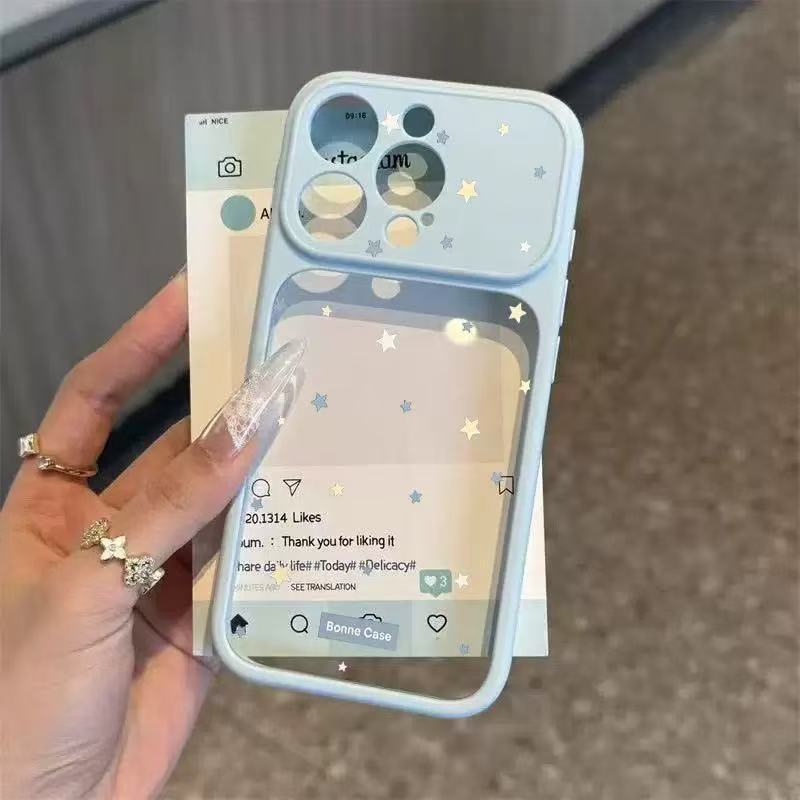 英文标签星星大视窗秒变17Pro适用iphone17Promax手机壳包相机键16创意放小卡14plus软壳15Pro苹果13手机壳