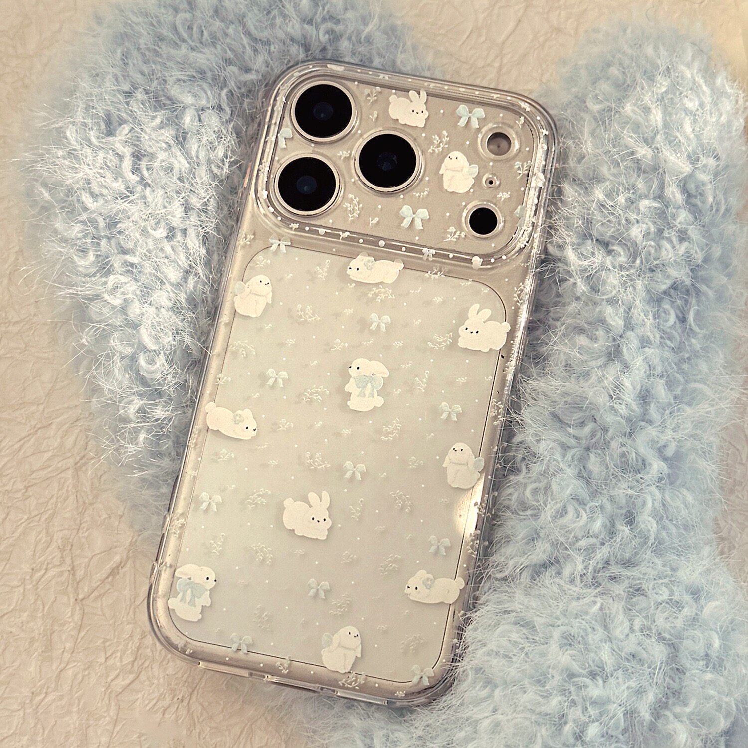 粉蓝碎花小兔子适用iphone17promax包相机键手机壳16侧边立体爱心创意14高级15苹果13可爱闺蜜12手机壳