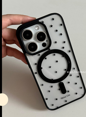 ins简约满屏黑色星星适用iphone17promax手机壳14plus黑框16磁吸15透明13少女12甜酷磨砂边框11大孔手机壳
