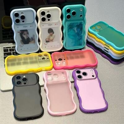 马卡龙立体波浪大视窗秒变17Pro适用iphone18promax手机壳16亲肤磨砂14软壳15Pro苹果13可放小卡12手机壳
