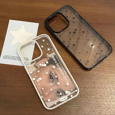 ins英文星星适用iphone17promax手机壳16plus黑框15透明14硬壳13创意12简约放小卡照片11大孔手机壳