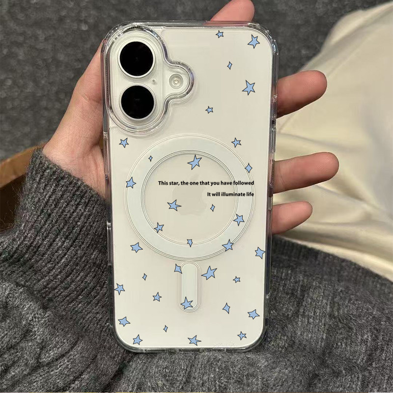 ins盐系蓝色星星适用iphone17promax手机壳16硬壳15磁吸14plus苹果13可爱12创意11小众XR少女透明手机壳