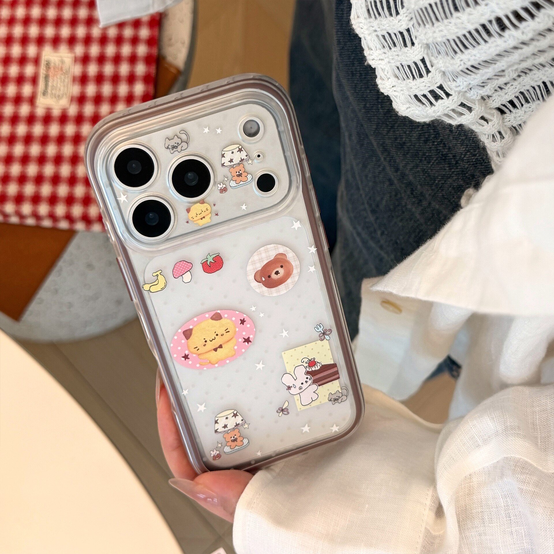 包相机键波点饼干猫咪小熊大视窗适用iphone18Promax手机壳17磨砂16二合一防撞条15Pro苹果精孔透明手机壳