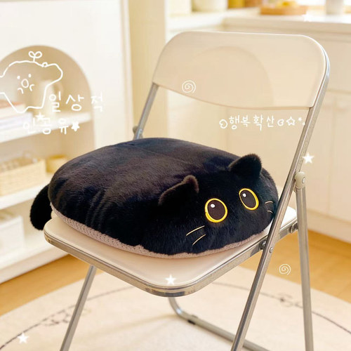 可爱小黑猫毛绒椅垫腰靠抱枕