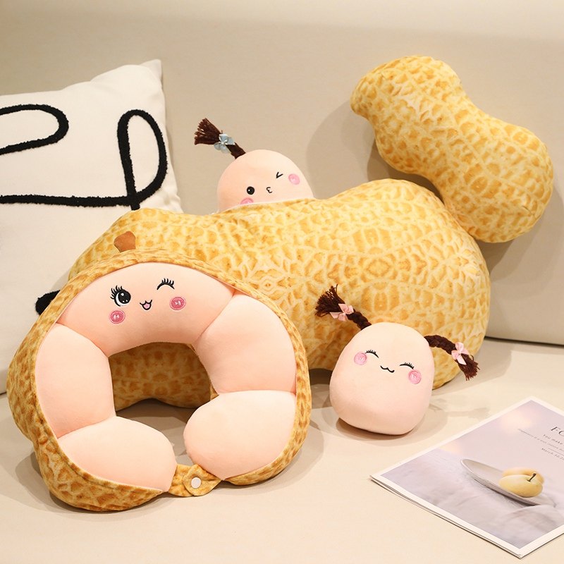 可爱花生系列抱枕U型抱枕护颈枕头旅行睡觉神器卡通公仔玩偶