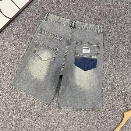美式复古潮牌做旧水洗破洞牛仔短裤男夏季痞帅宽松休闲直筒五分裤