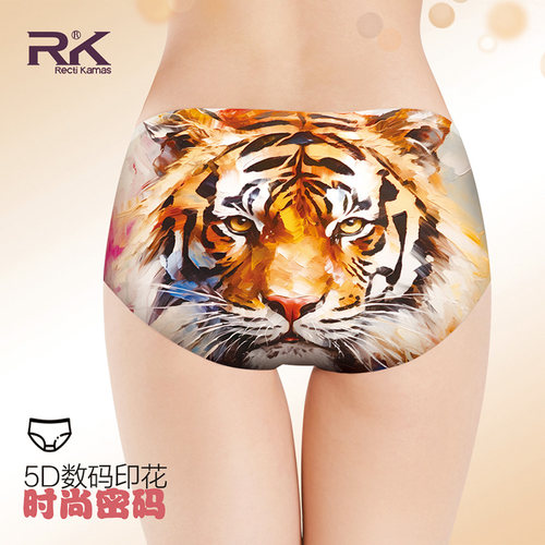 RK豹纹虎纹图案性感女生内裤数码印花冰丝无痕网布透气中腰三角裤