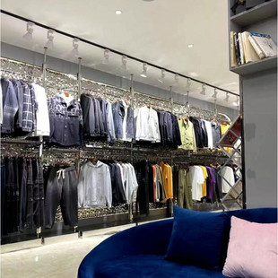 服装店展示架男女装带灯发光天地立柱组合挂衣架不锈钢中岛陈列架