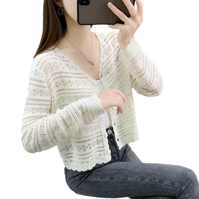 防晒衣女镂空冰丝针织衫女空调衫