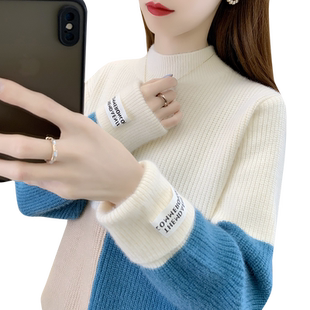 毛衣女款2025新款冬季水貂绒半高领打底衫女加绒小个子针织上衣女