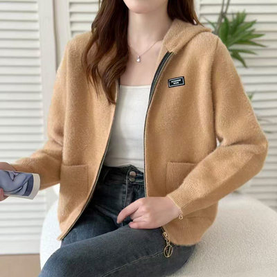 连帽针织开衫女秋冬宽松显瘦外套