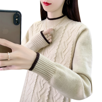 毛衣女款2025新款冬季时尚慵懒风加绒加厚半高领打底衫女秋冬内搭