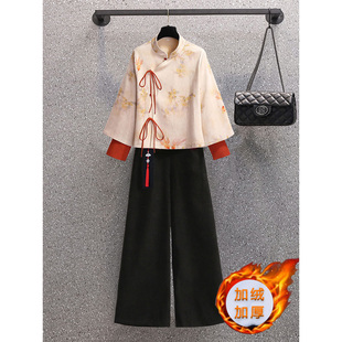 秋冬汉服加绒加厚旗袍茶服唐装两件套养生馆采耳茶艺师工作服装女