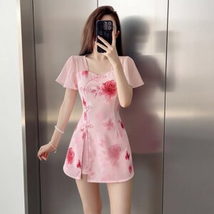 夏季新款新中式国风改良旗袍气质甜美连衣裙短裤两件套