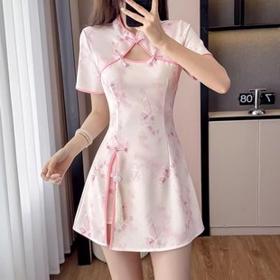 改良旗袍温柔年轻款短裤套装柔式养生足疗工作服新中式连衣裙短裙