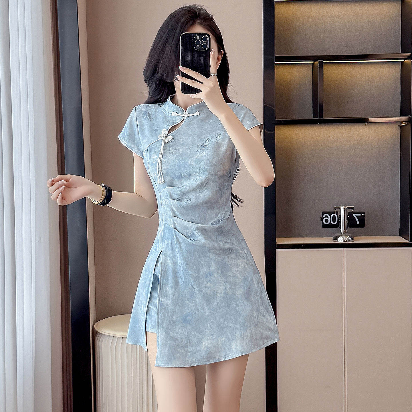 新中式改良旗袍连衣裙短裤夜场美容养生馆足浴技师工作服工衣薄款