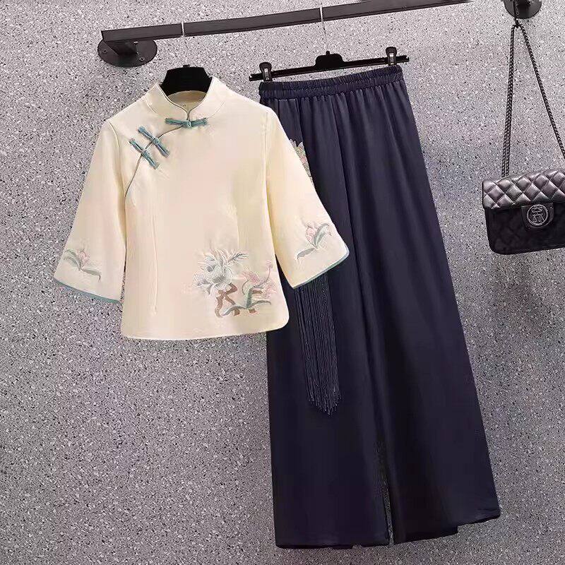春夏汉服上衣新中式改良旗袍套装唐装小个子养生馆古装工作服茶服