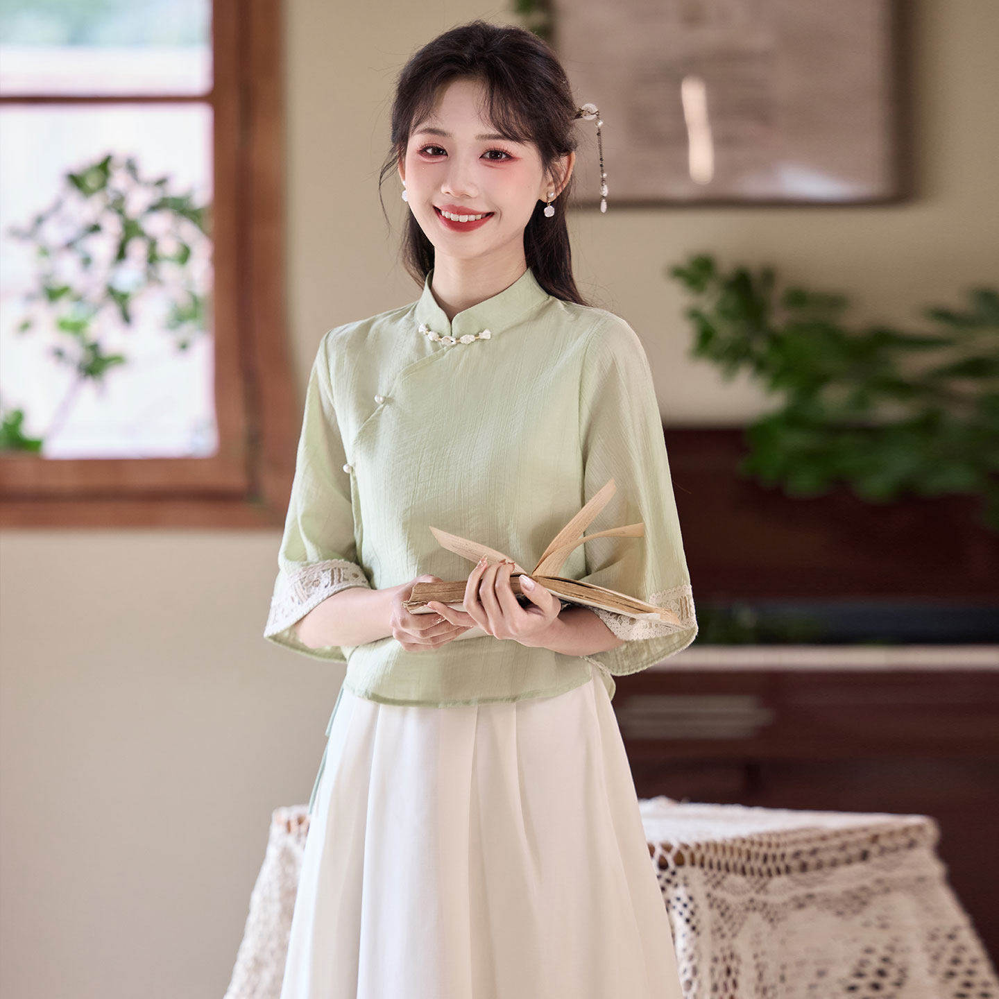 连衣裙改良旗袍少女套装