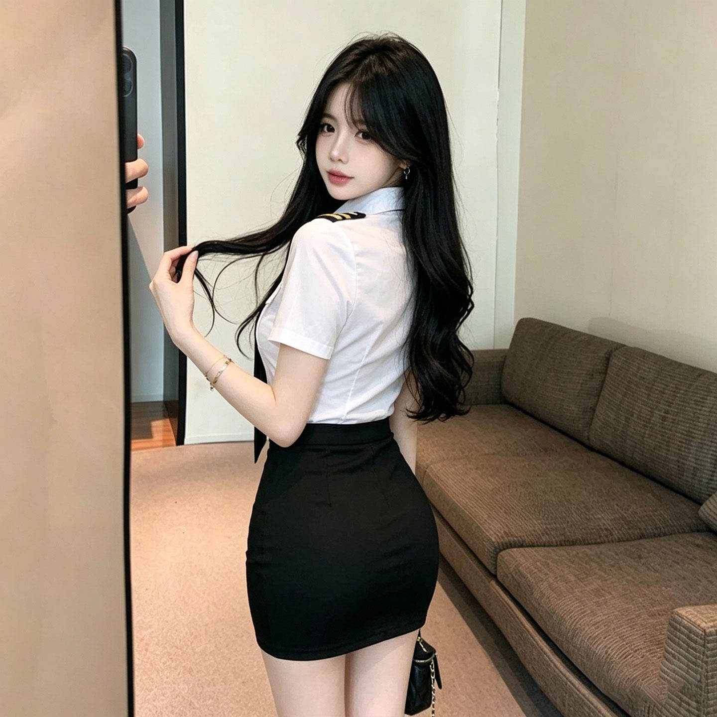 性感空姐JK制服技师套装夏季工作服ktv短袖衬衫包臀裙纯欲两件套