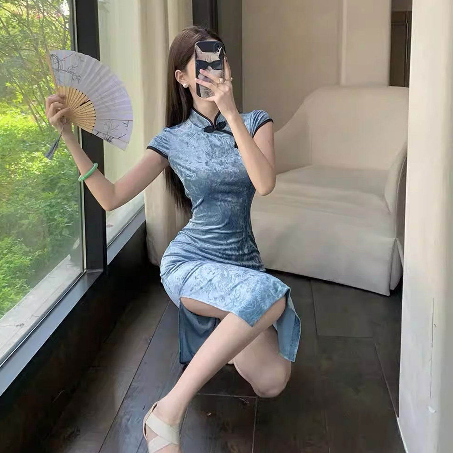 夜店KTV辣妹装新中式改良旗袍女夏修身包臀短裙性感连衣裙礼服长