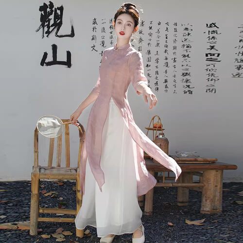 新中式女装中国风旗袍汉服套装改良舞蹈服阔腿裤茶艺师工作服装女