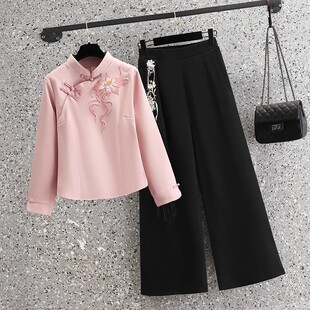 秋冬汉服新中式旗袍阔腿裤唐装套装中医茶馆养生馆技师采耳工作服