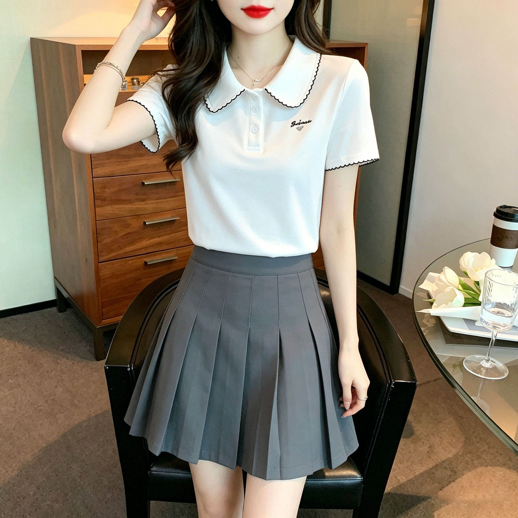 旗袍女夏衬衫t恤收腰连衣裙美容师护肤足浴足疗技师工作服小个子