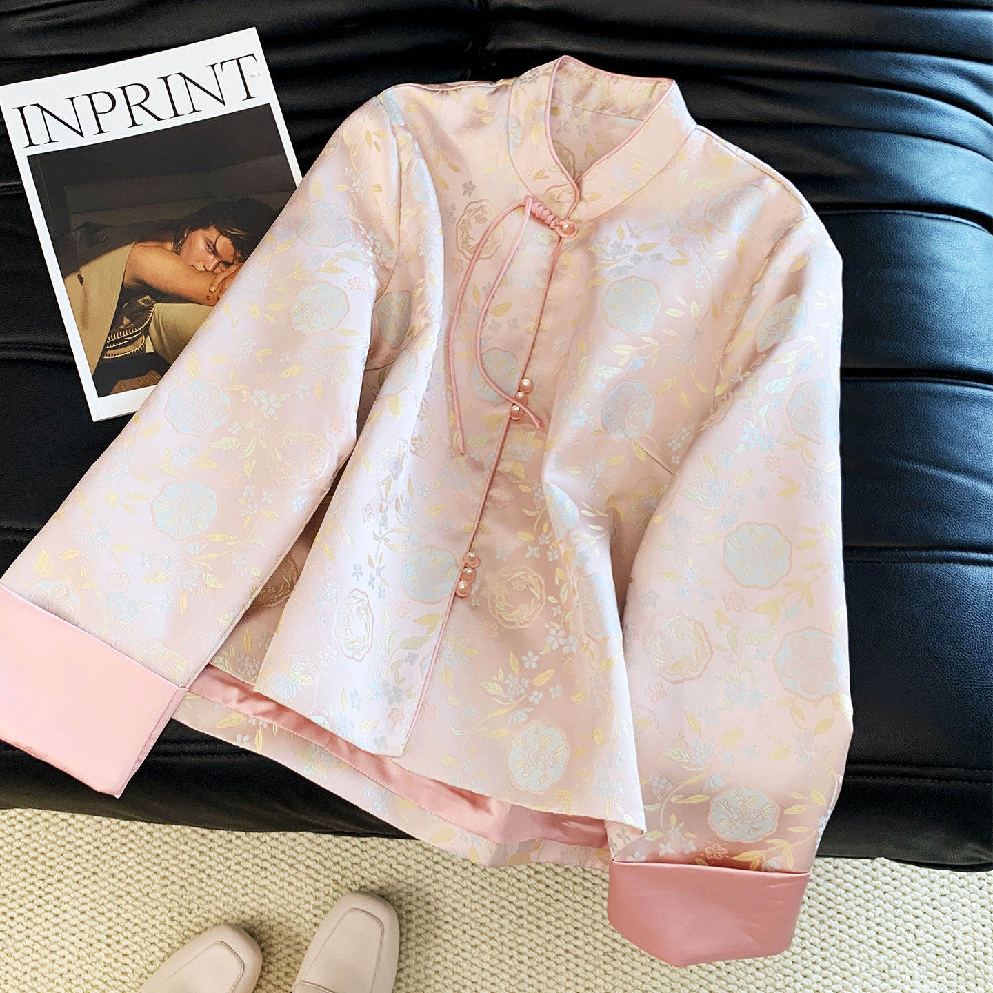 新中式国风提花缎面盘扣短外套女春秋装气质高端改良唐装上衣外搭