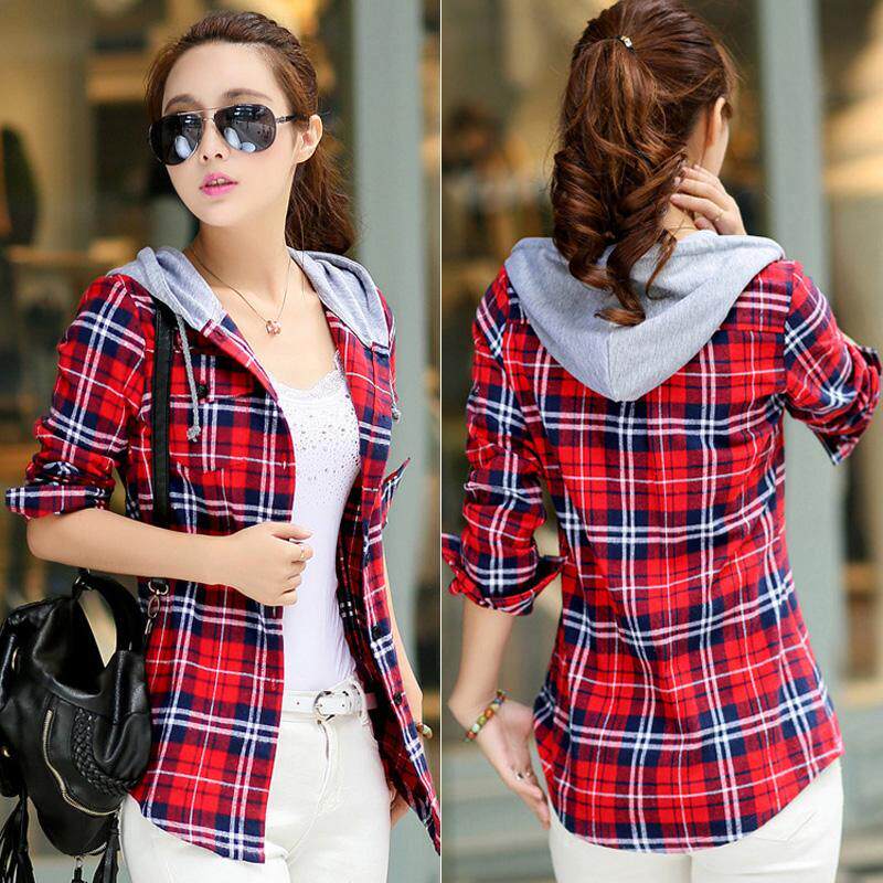 有带帽格子衬衫女长袖中长款外套韩版休闲连帽卫衣戴帽格仔衬衣寸|ruв категории Женская одежда, рубашка - от Buy2taobao.com для оказания профессиональной услуги покупки агента Taobao
