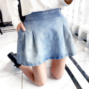 2025夏季新款女裙子高腰松紧腰水洗磨白抓痕牛仔裙小清新百搭短裙