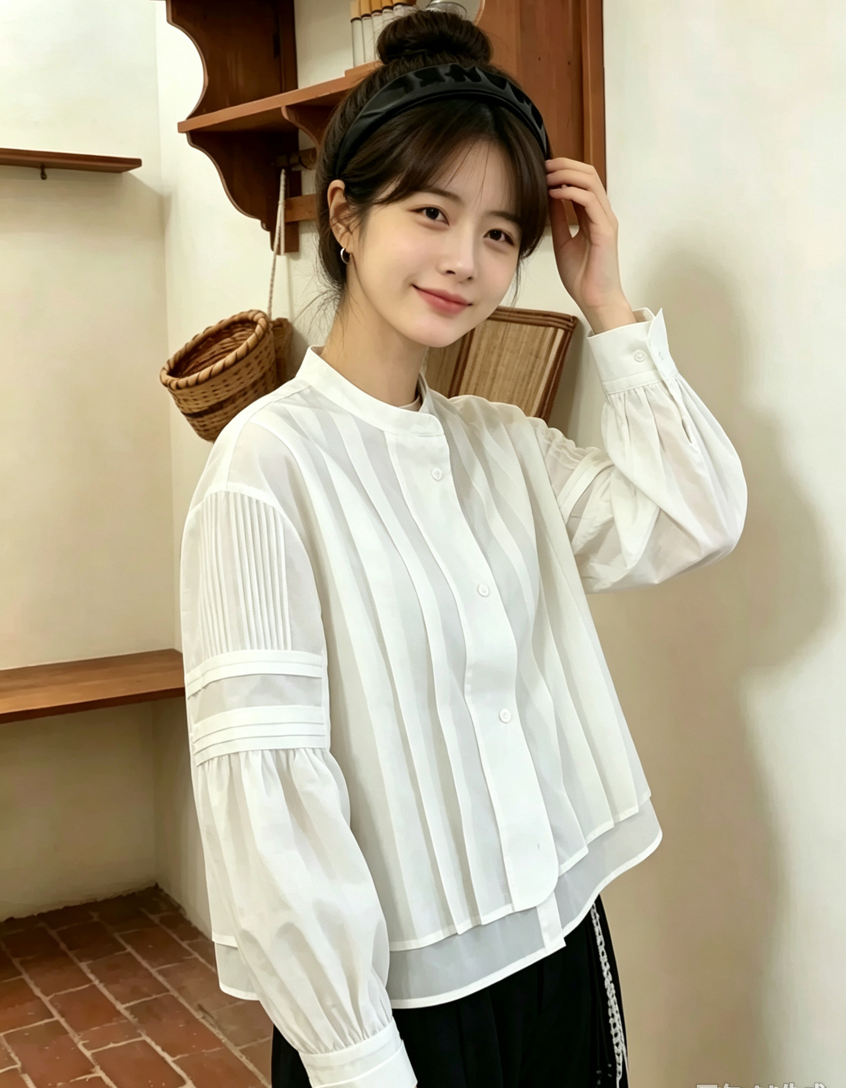 长袖衬衫女款法式高级感通勤圆领显瘦宽松舒适 白衬衫 花边