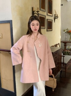 大衣女2026新款双面羊绒毛呢外套新中式国风刺绣女士
