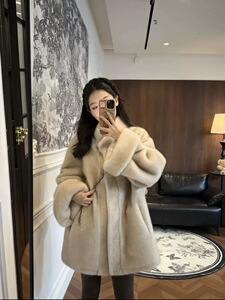 毛毛外套女韩版中古貂毛中长款立领宽松皮毛一体2026新款皮草