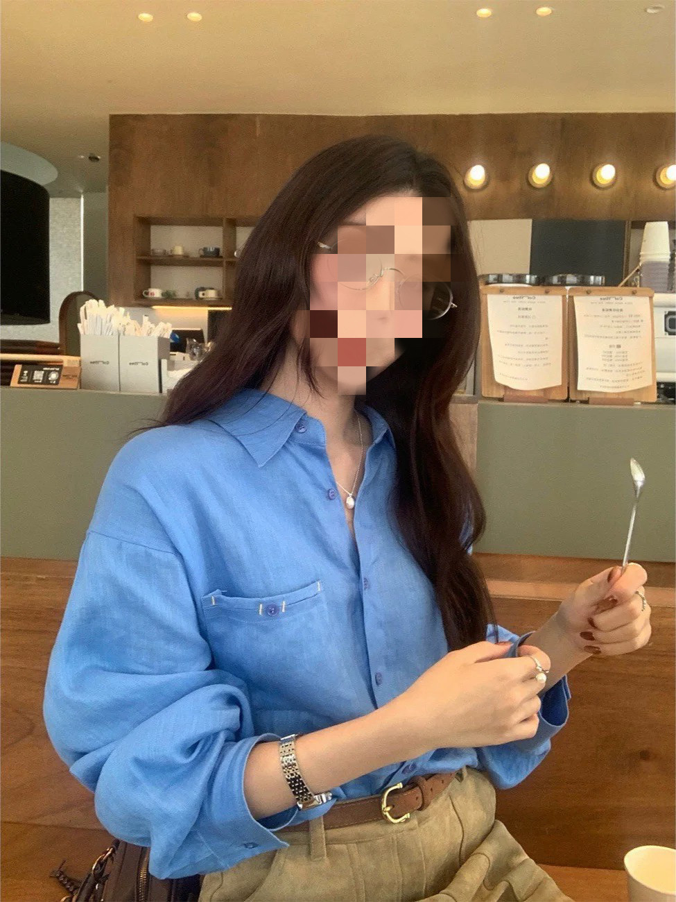 蓝色显白通勤长袖衬衫女春宽松显瘦韩版休闲衬衣上衣 白衬衫百搭