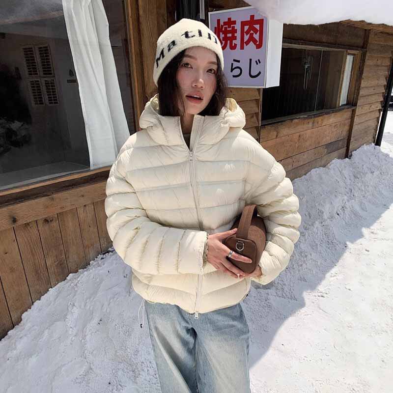 大帽子排骨新款白鸭绒时尚宽松连帽简约云感保暖羽绒服外套女