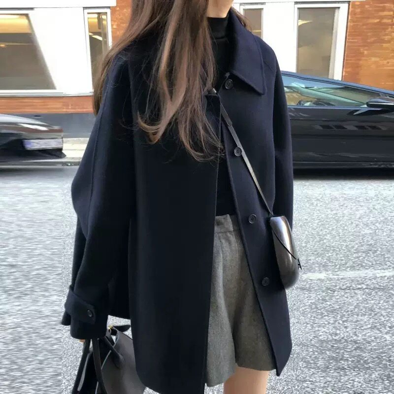 毛呢大衣女2026秋冬季新款黑色短款加厚小个子法式复古翻领