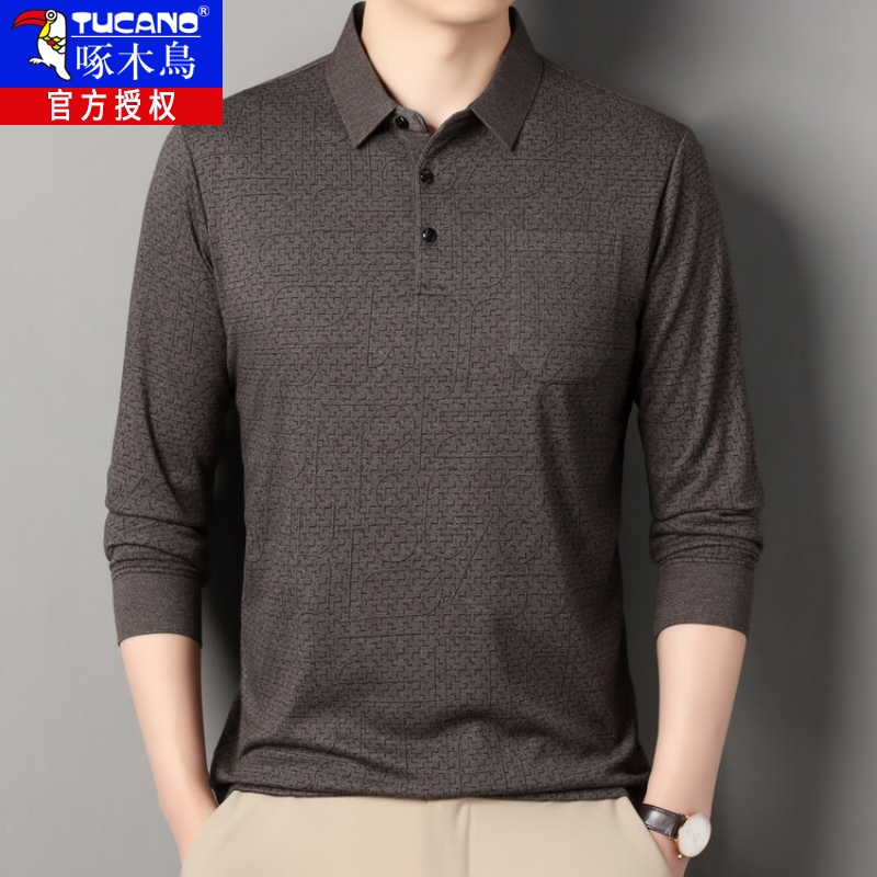 中老年爸爸装长袖T恤POLO衫2025秋款商务休闲翻领真口袋男士体恤