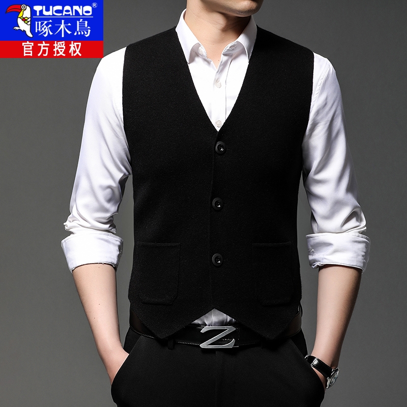 2025秋季新款V领开衫背心男西装马甲商务休闲男装内搭针织衫马夹