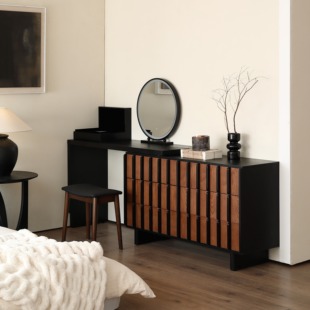 中古实木梳妆台斗柜一体桌法式复古卧室转角伸缩化妆桌床尾收纳柜