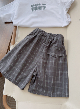 2023夏新款男儿童文艺范超薄格子中裤速干裤休闲裤子60557